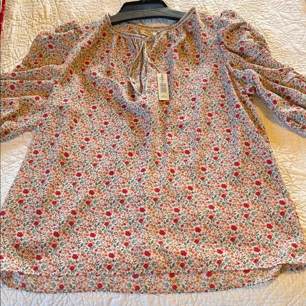 Max Studio Red and Green Floral Blouse